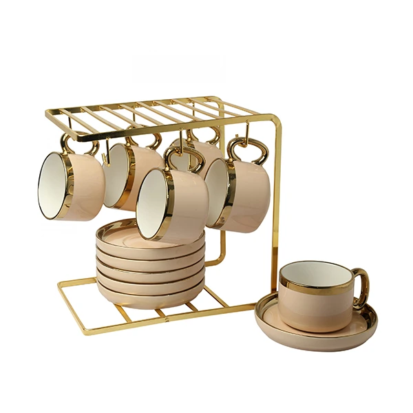 Porcelain Mug and Saucer Set with Golden Stand Porcelain Mug and Saucer Set with Golden Stand