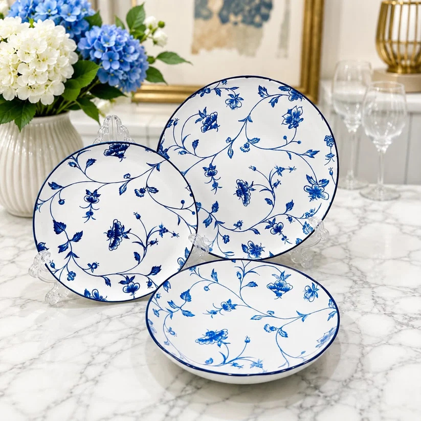 blue floral plate set